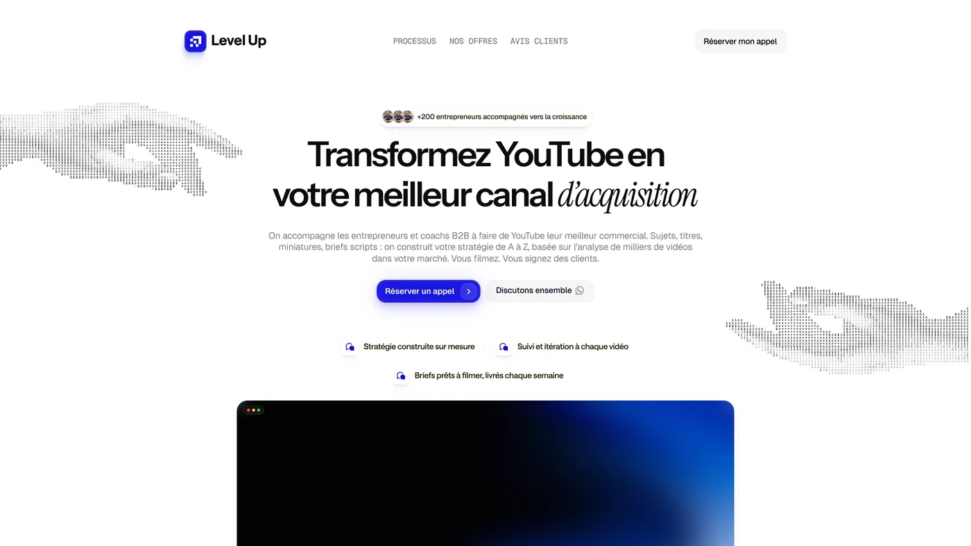 Landing page Level Up conçue par Mevry — Agence coaching B2B