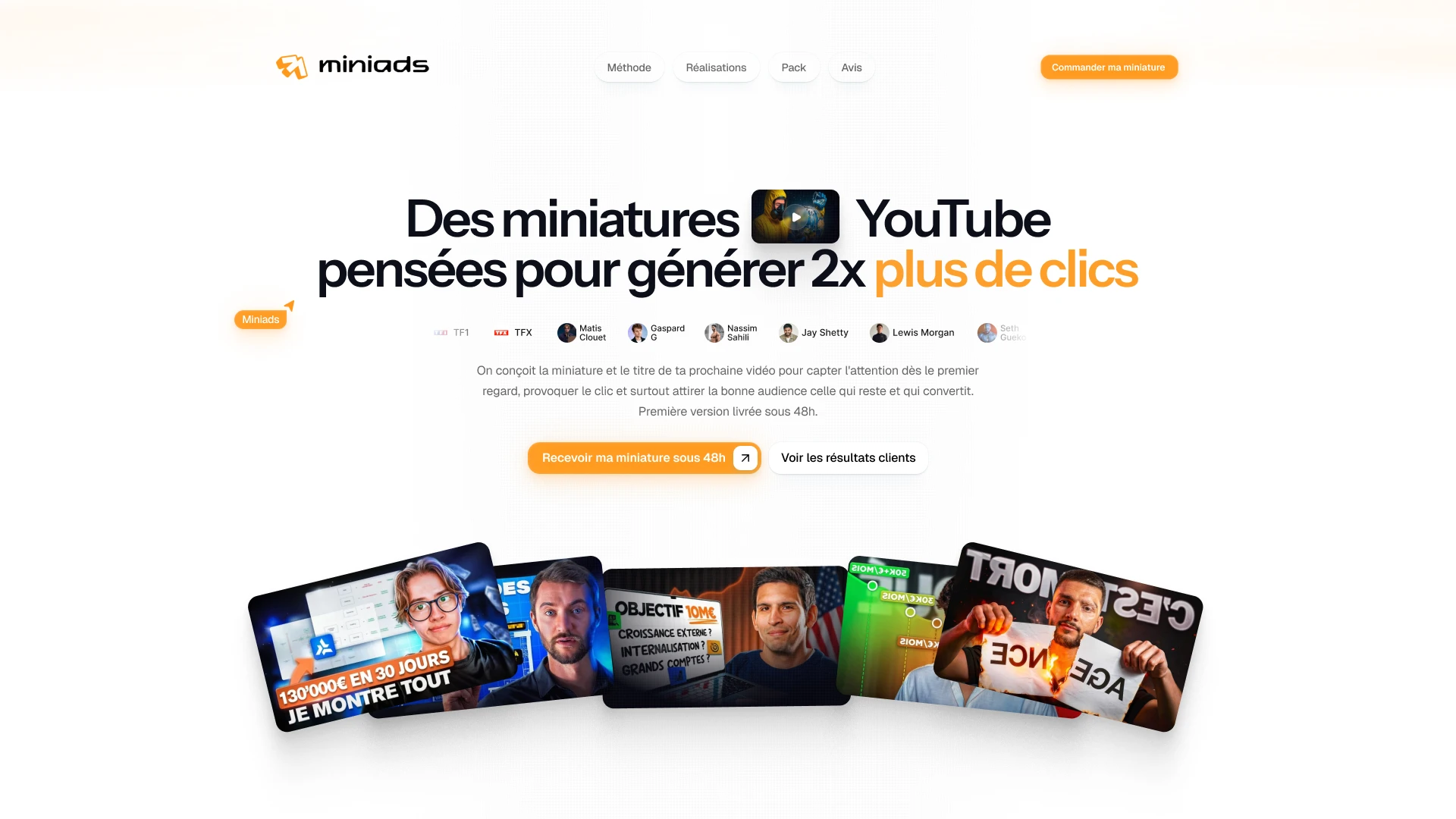Landing page Miniads conçue par Mevry — Agence de miniatures YouTube